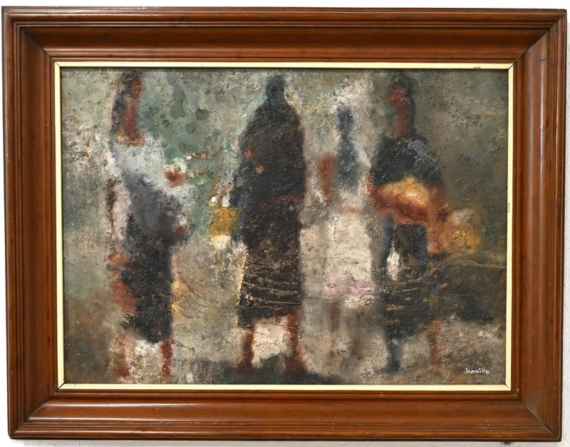BIG Rafael Bonilla Cortes Indigenous Mexico 1924-2011 Abstract Realism 34” x 26" gallery