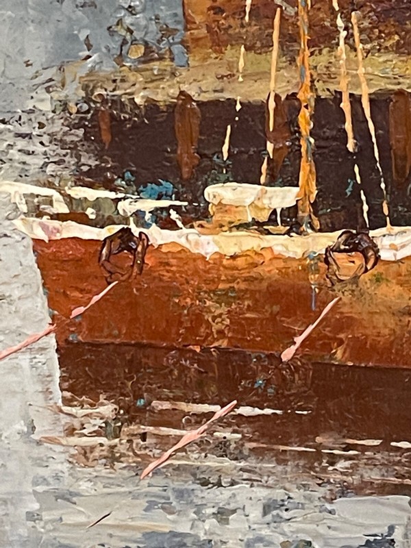 Harbor Sea Dock image EDWARD BARTON (1926 – 2012) Oil on Canvas -S3237 gallery
