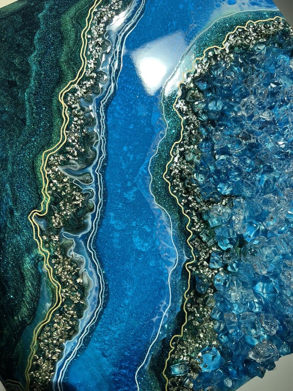 Geode Inspired Epoxy Resin Art On Wooden frame 12”x12” Handmade gallery