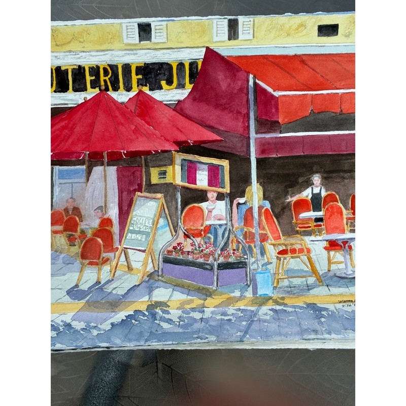 Nice Cafe Original Watercolor Painting French Street Scene 2004 Warren C Plauche gallery