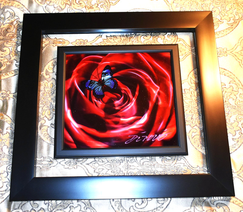 Original CHRIS DERUBEIS «Fluttering Petals» Mixed Media on Metal Signed-COA New