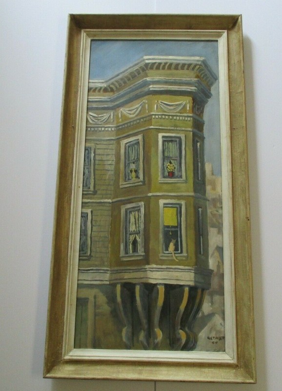LARGE OIL PAINTING KITTY CAT KITTINGER URBAN SAN FRANCSICO REGIONALISM HISTORIC gallery