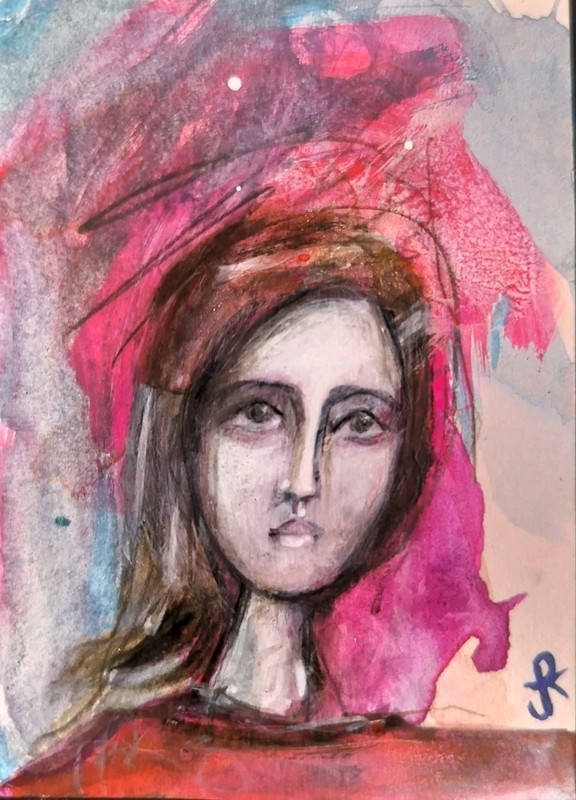 ACEO Original Painting Surreal Expression Abstract Portrait Jess Russell