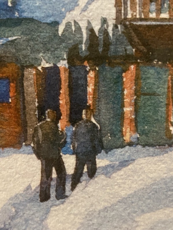 Signed Y.E. Soderberg Winter Village Print New England Snow Scene Framed 17x21 gallery