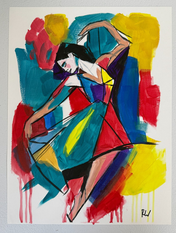 Original Expressionist 12x16 Painting Signed Paper Canvas Wall Art Dancer Study gallery