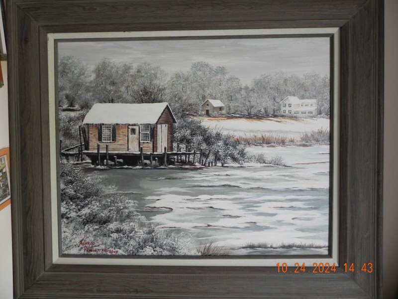 Acrylic / Giclee Winter on the North Fork of Long Island on Canvas Framed Signed