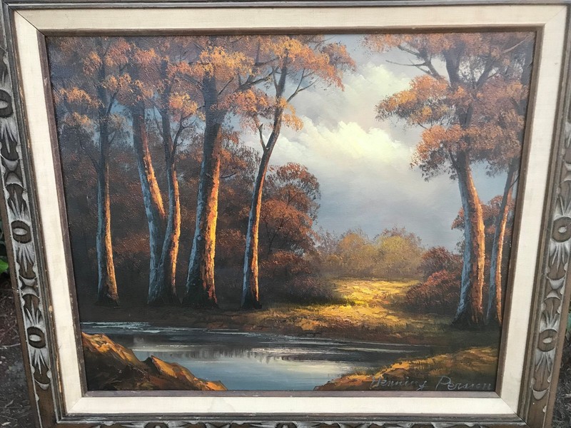 HENNING PERSSON Original 1940s WW2 ERA LANDSCAPE SIGNED OIL PAINTING ON CANVAS gallery