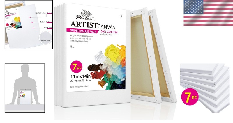 Durable & Lightweight 11x14 Inch Stretched Canvas – 7 Pack for All Skill Levels gallery