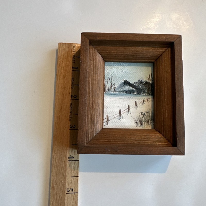 Vtg Miniature Winter Landscape Oil Painting Signed By Doris Woldt 3 1/2”x3” Art gallery