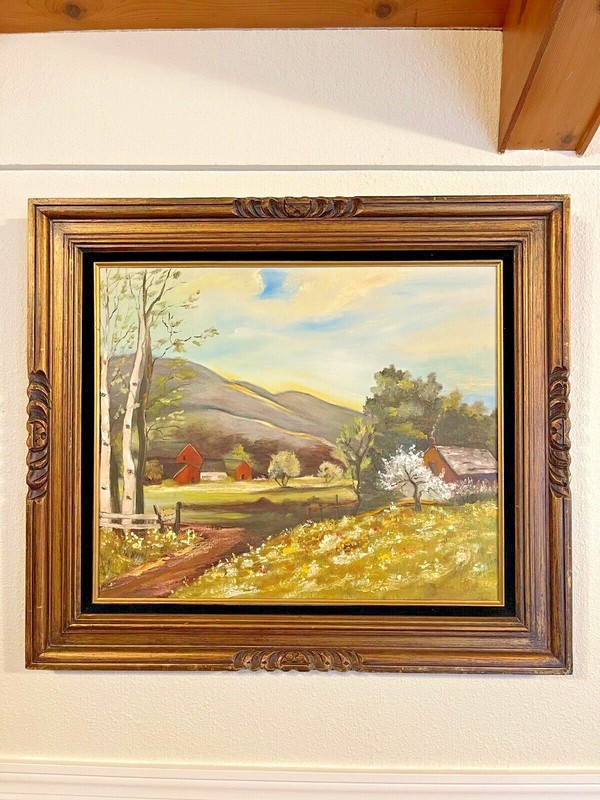 Original Red Barn Farm Oil Painting 32″ x 27″