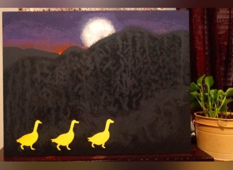 Ducks Crossing The Blue Ridge Painting On Wood