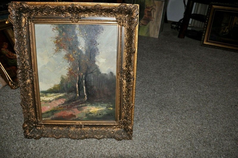 Powerful Antique American Forrest tree study oil on Canvas