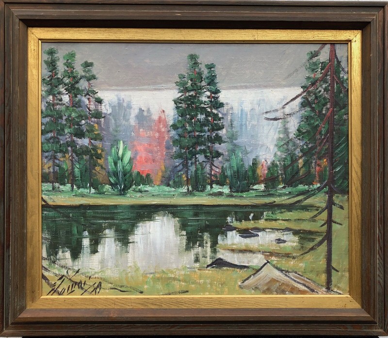 Naturalist Swedish Landscape Forest Lake Reflection Trees Firs 76 x 66 cm