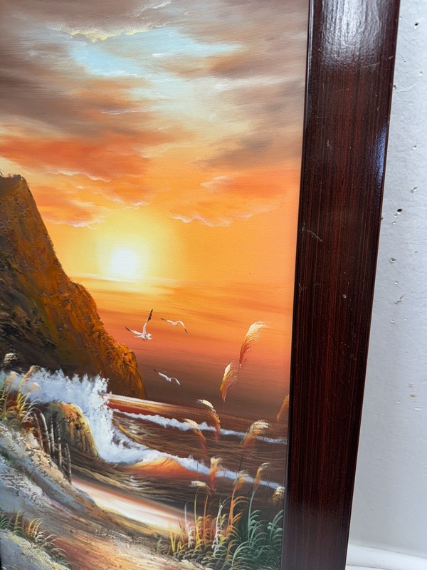 Original Golden Sunset Seascape Framed, Signed Painting ￼ gallery