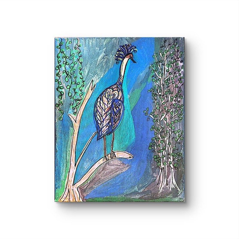 Blue Heron Bird Painting Original Acrylic Wildlife Nature Folk Art Canvas. gallery