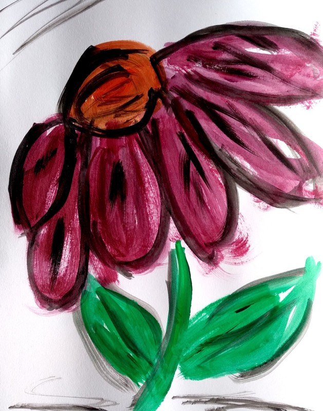 Original Signed 9x12 Impressionist Flower Acrylic Paper Art Burgundy Orange gallery