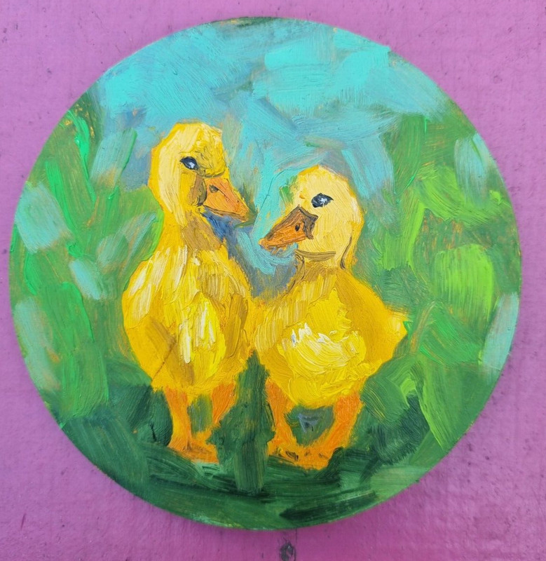 Goslings Oil Painting Baby Geese Original Artwork Gift for Baby Shower