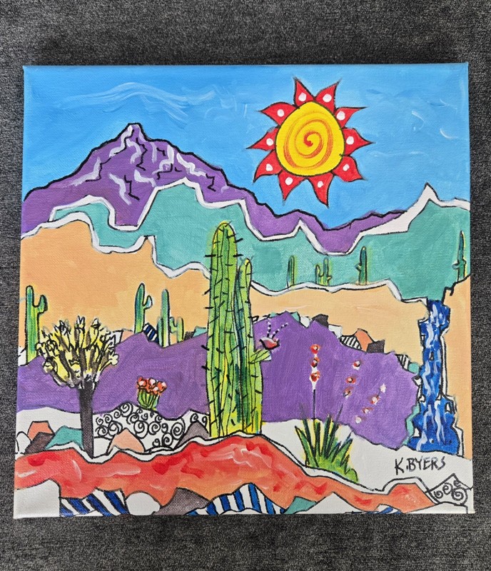Kimm Byers K. Byers Whimsical Modern Colorful Painting Hot Desert Signed Canvas
