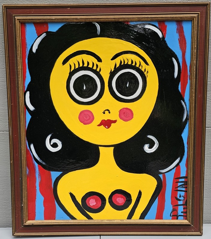 Thomas Pulgini , American, Oil on Board Abstract "Bright Eyes" Signed 24 x28" gallery