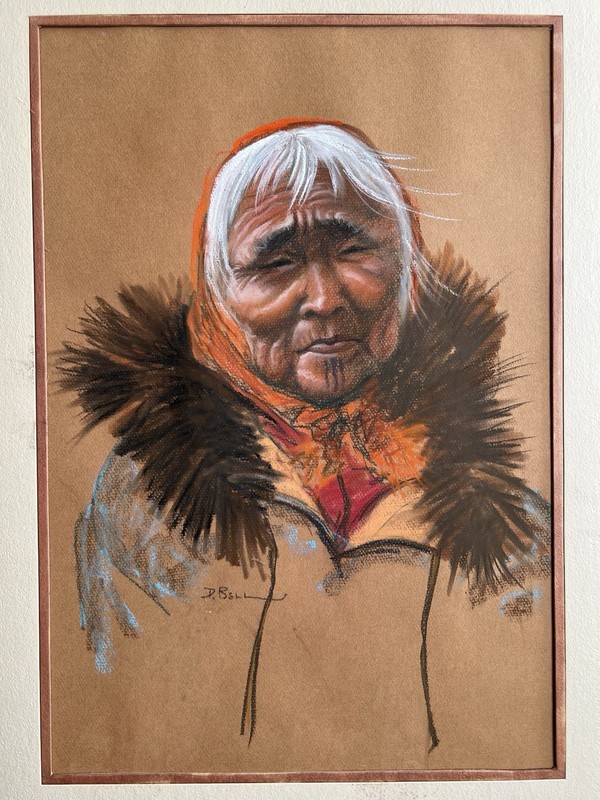 Vintage Native American Woman Pastel Portrait Signed Original Artwork 19x13 gallery