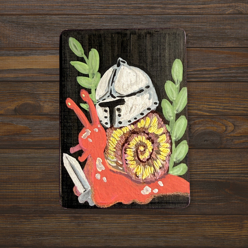 Original ACEO Medieval Snail | Ready the Battle Snails | Whimsy Acrylic Doodle