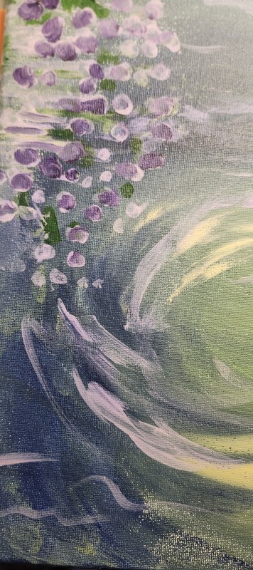 Koi Fish Pond with Wisteria Reflection Acrylic Painting 11x14 gallery