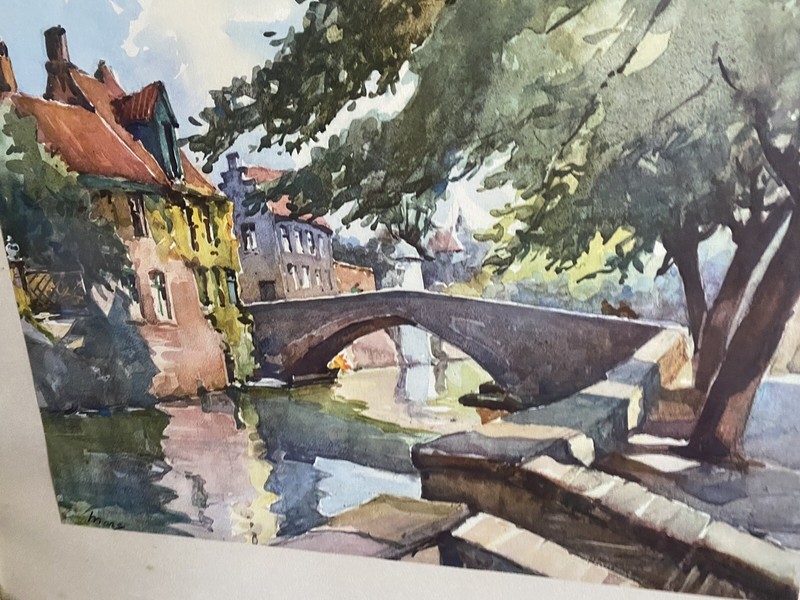 Print Old Town Bridge Signed River Frame Decor Vintage *Who Knows The Place? gallery