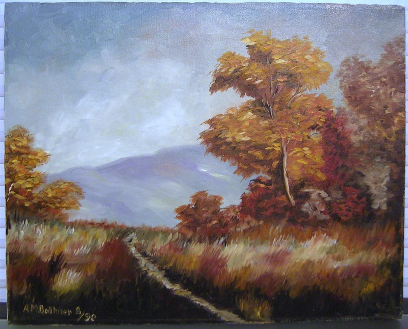 Vintage Original Impressionist Autumn Forest Mountain Oil Painting Signed