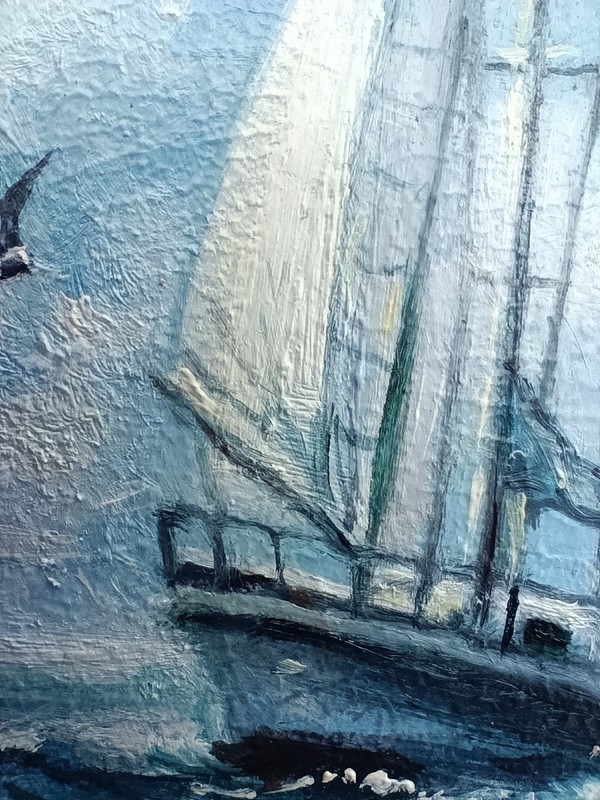 Sailboat Original Oil Painting 4x6 Framed Signed Yacht Marine Seascape Sea Art gallery