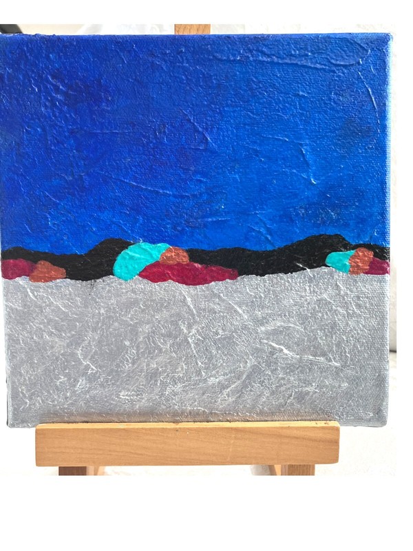 Metallic Acrylic Abstract Landscape Painting - 8 x 8 Inches gallery