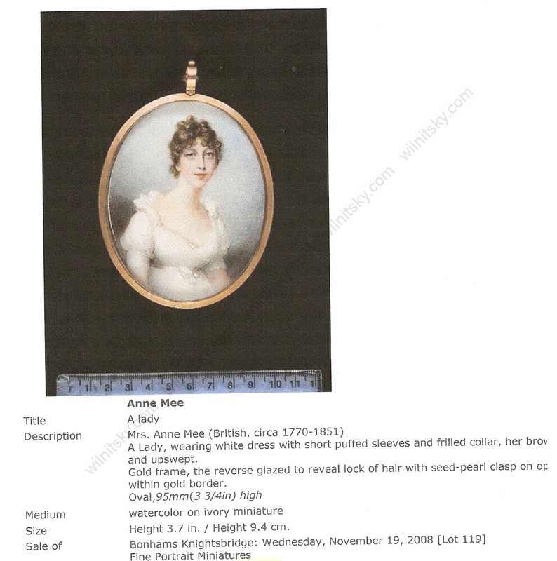 Mrs. Anne Mee (ca.1770-1851) "Portrait of a lady", high quality miniature (m) gallery
