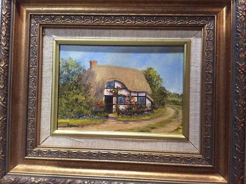 Elizabeth A Brown Original Oil Painting Of Small Roadside Cottage. Signed/ Dated