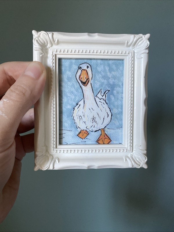 PRINT Goose Winter Christmas Cute,funny, Painting,framed,miniature,small,mini gallery