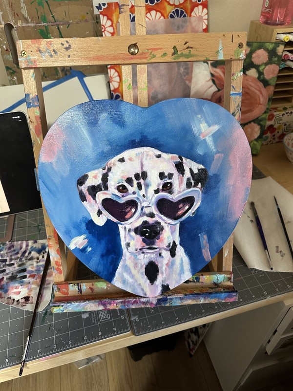 Original Puppy Love, Heart-Shaped Dalmatian Oil Painting, quirky (12x12 inch) gallery