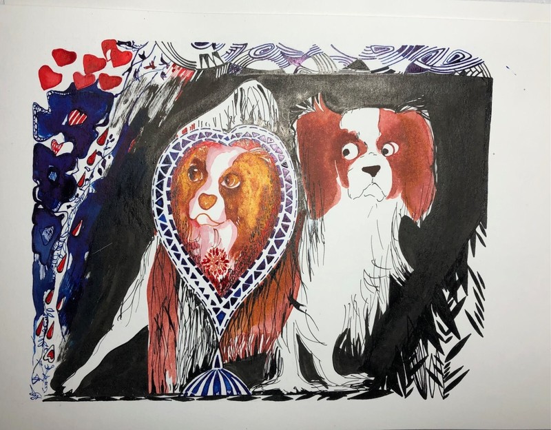 King Charles Spaniel Original Painting by Katalina Savola 11,3/4 x 8,5
