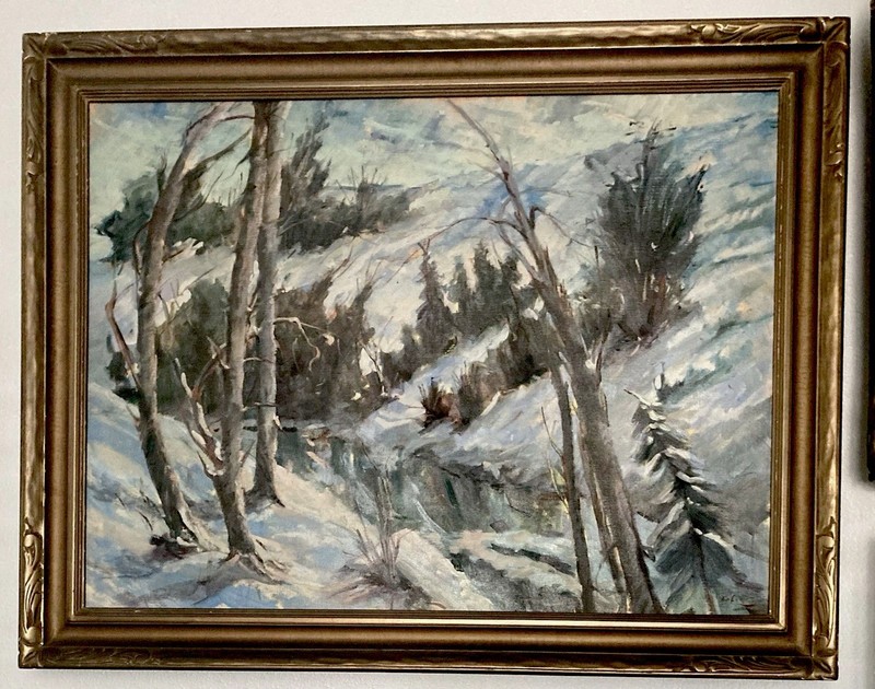 Listed Laguna Beach Artist Maria Del Carmen Calvo Beautiful Snow Scene Wow!