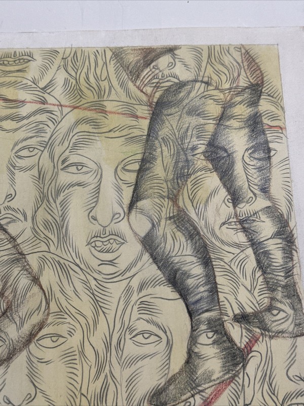 Jose Lozano Painting Mexican Wrestling Fight Portrait Modernist Listed 14" gallery