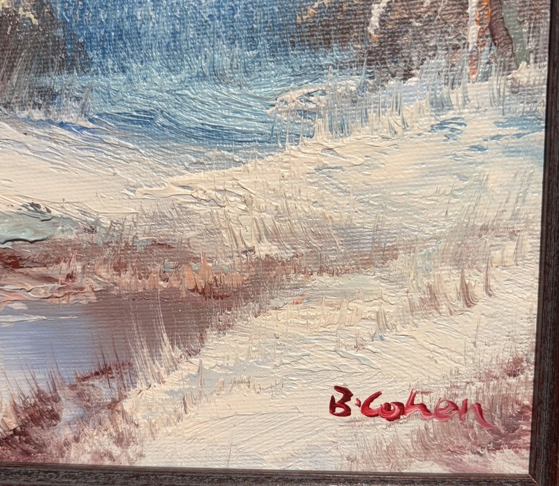 VNTG Oil Painting 11x13 Original Wooden Frame- Winter Landscape Signed Cohen gallery