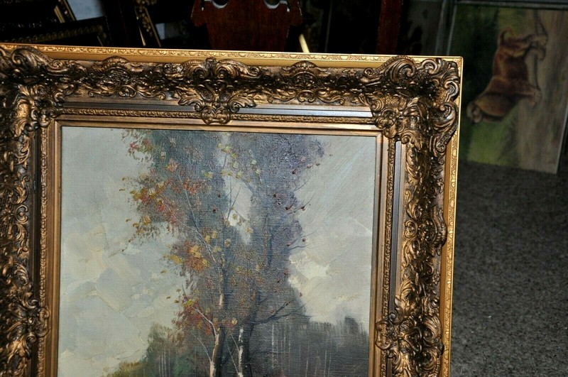 Powerful Antique American Forrest tree study oil on Canvas gallery