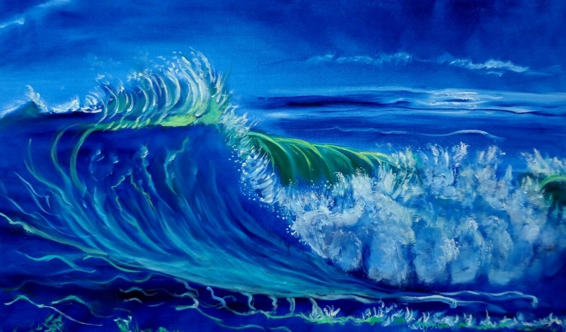 LOCAL HAWAII ARTIST, SURF ART 18″X30 «North Shore Rip Curl» Ready to hang