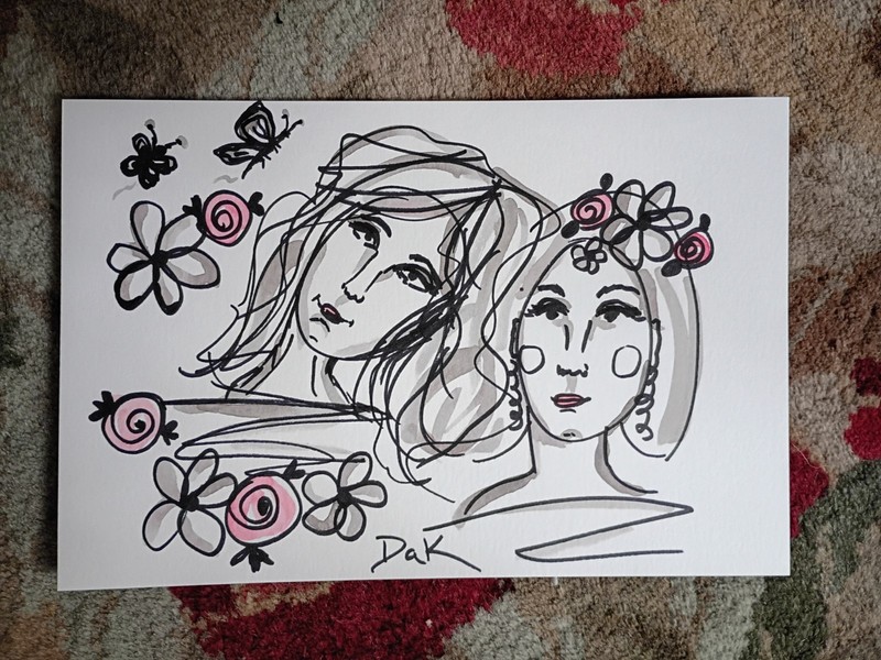Black Line Art Faces Floral 6x9 Thick Paper Original Art Abstract Expressionism gallery