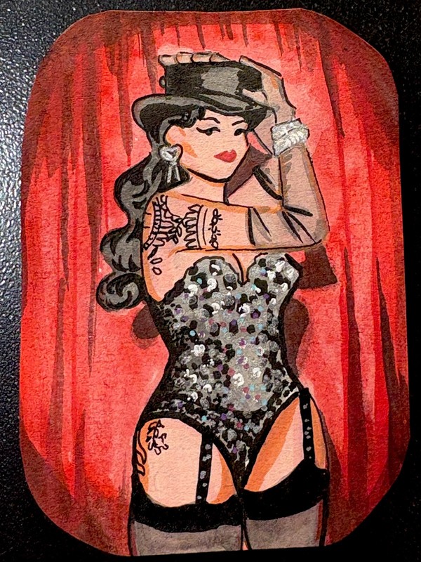 ACEO Original Pinup Burlesque Lady Acrylic on Paper 2.5x3.5 by BrieMcDoodles gallery