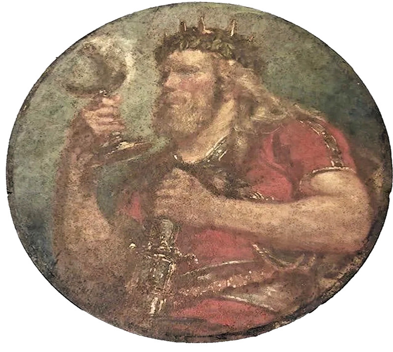 Antique Painting Oil over Iron Plaque "The King" Diameter: 14.5"