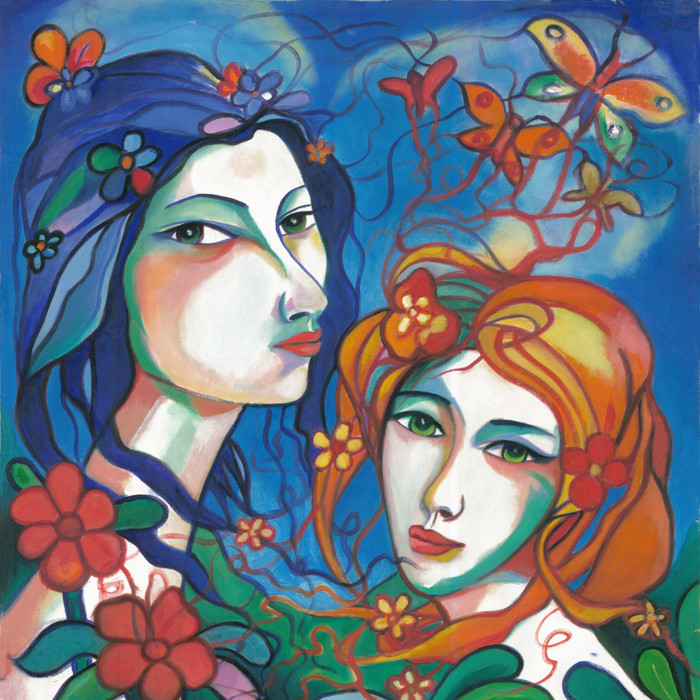 CUBAN ART #043 ** ANA LUCIA ** ROSTROS DE PRIMAVERA 32X32″ SIGNED ON CANVAS