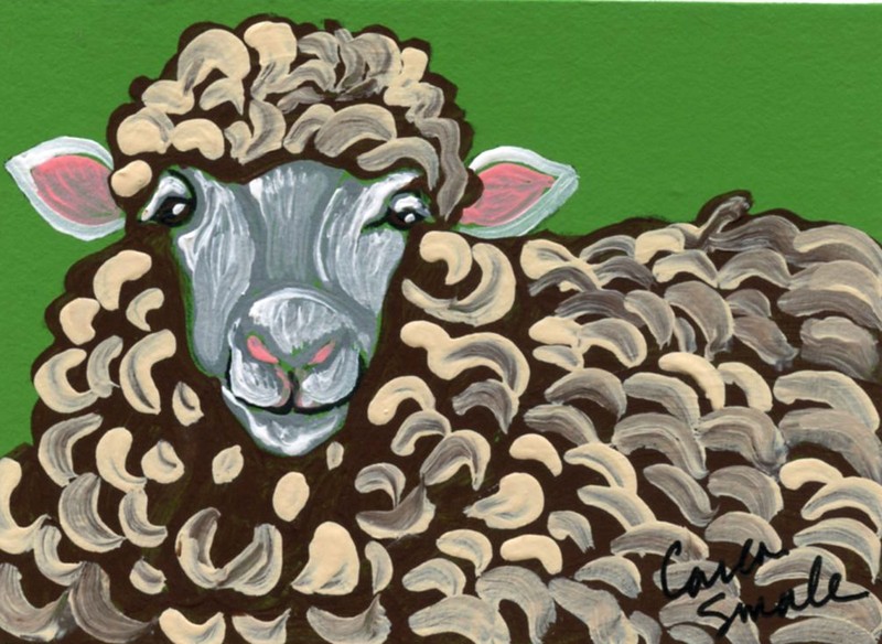 ACEO Original Miniature Painting Sheep farmyard Art -Carla Smale