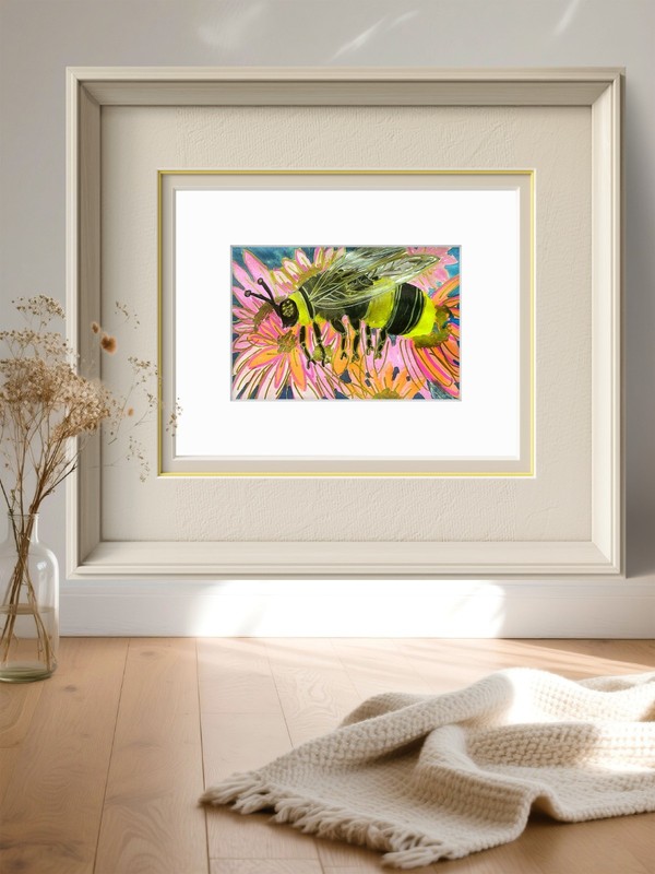 Honeybee On Flowers Original Expressionism Watercolor On Paper 9x12 Signed gallery