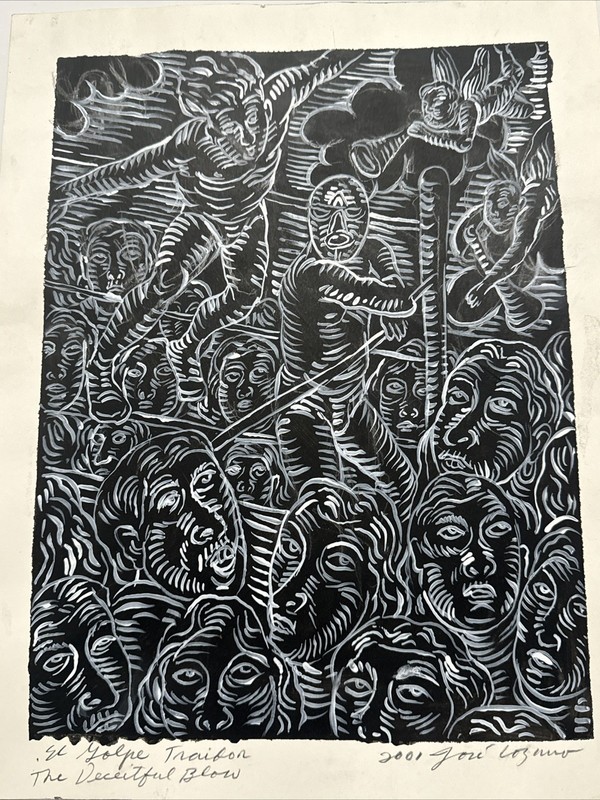 Jose Lozano Painting Mexican Wrestling Fight Portrait Modernist Listed 14″