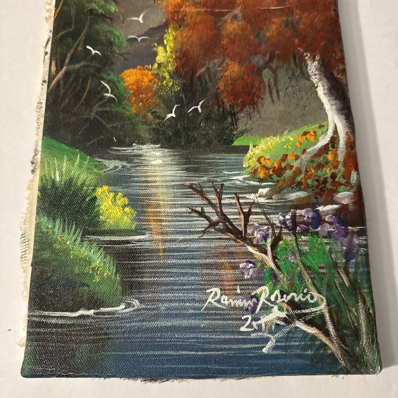 Sunset River by Ramon Rosario – Original Autumn Landscape Painting 18x8 gallery