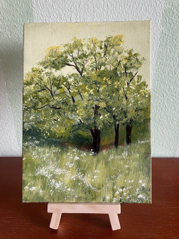 5×7 original acrylic painting on canvas panel, Trees, Fields, Nature, Landscape