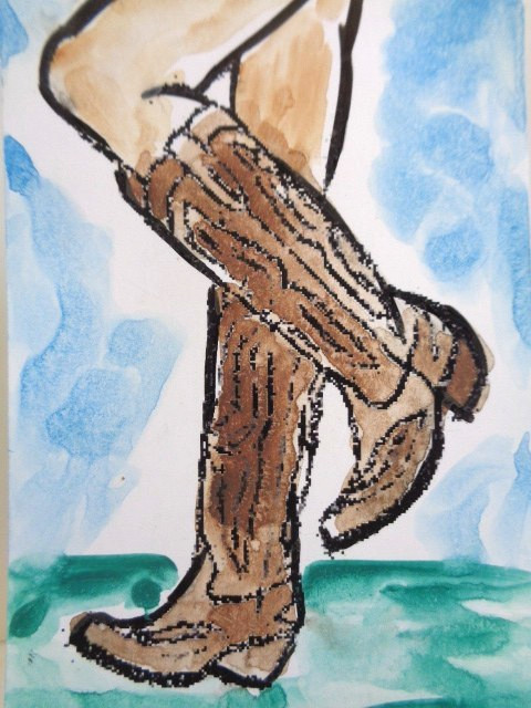 ACEO Southwest Western COWGIRL WOMAN COWBOY BOOTS Painting